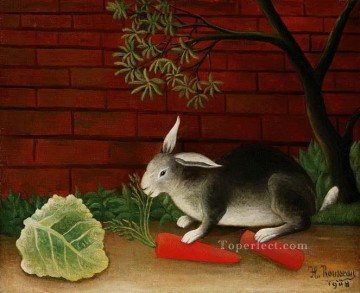 post impressionist Painting - rabbit 1908 Henri Rousseau Post Impressionism Naive Primitivism